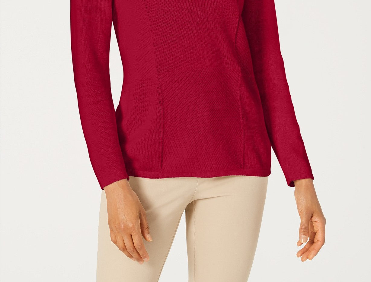 Karen Scott Women's Patchwork-Stitch Pullover Sweater Pink Size Small