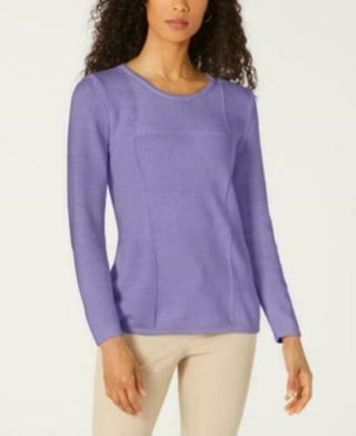 Karen Scott Women's Patchwork-Stitch Pullover Sweater Purple Size Medium