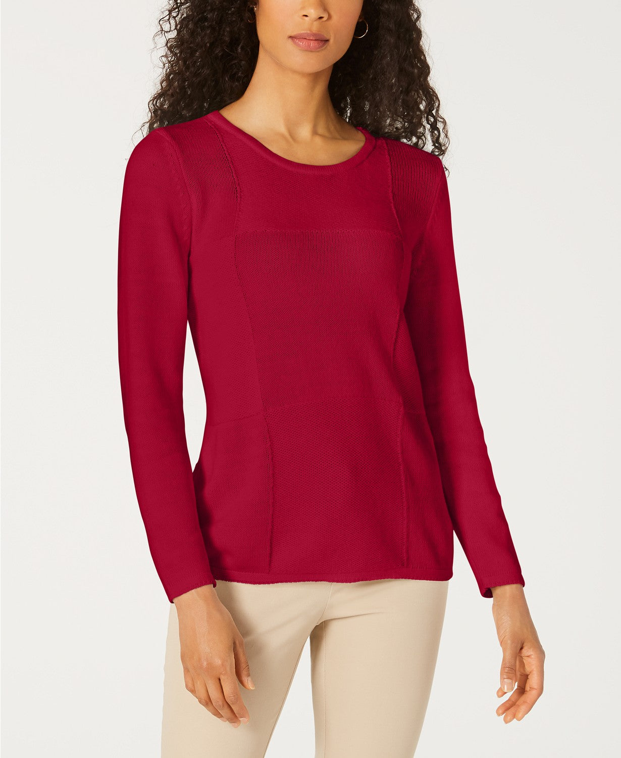 Karen Scott Women's Patchwork Stitch Pullover Sweater Red Size X-Small