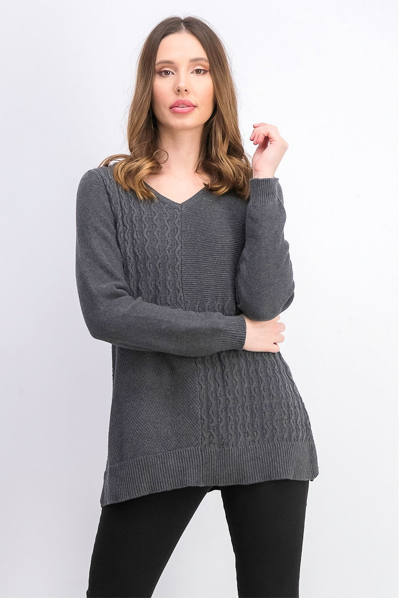 Karen Scott Women's Cotton Mixed-Stitch Sweater Charcoal Size Small