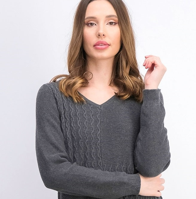 Karen Scott Women's Cotton Mixed-Stitch Sweater Charcoal Size Small