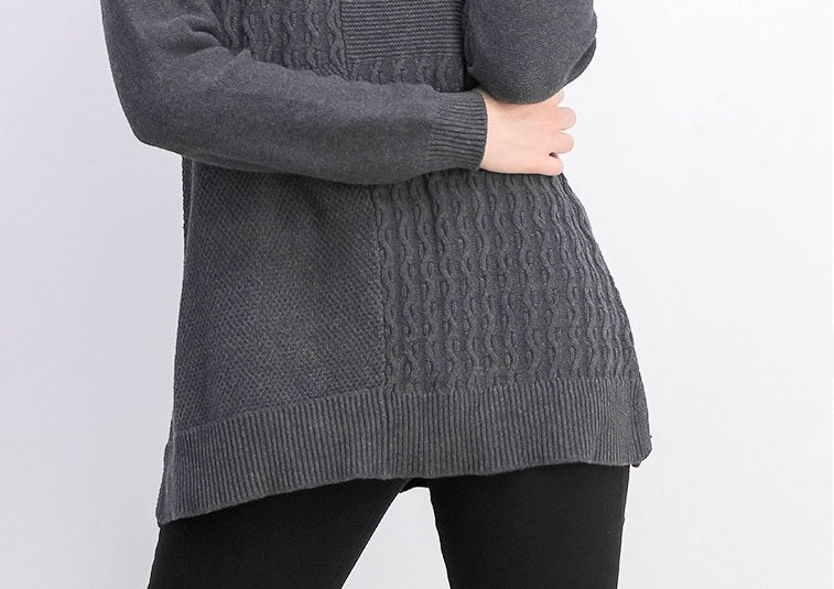Karen Scott Women's Cotton Mixed-Stitch Sweater Charcoal Size Small