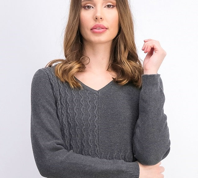 Karen Scott Women's Cotton Mixed-Stitch Sweater Charcoal Size X-Small