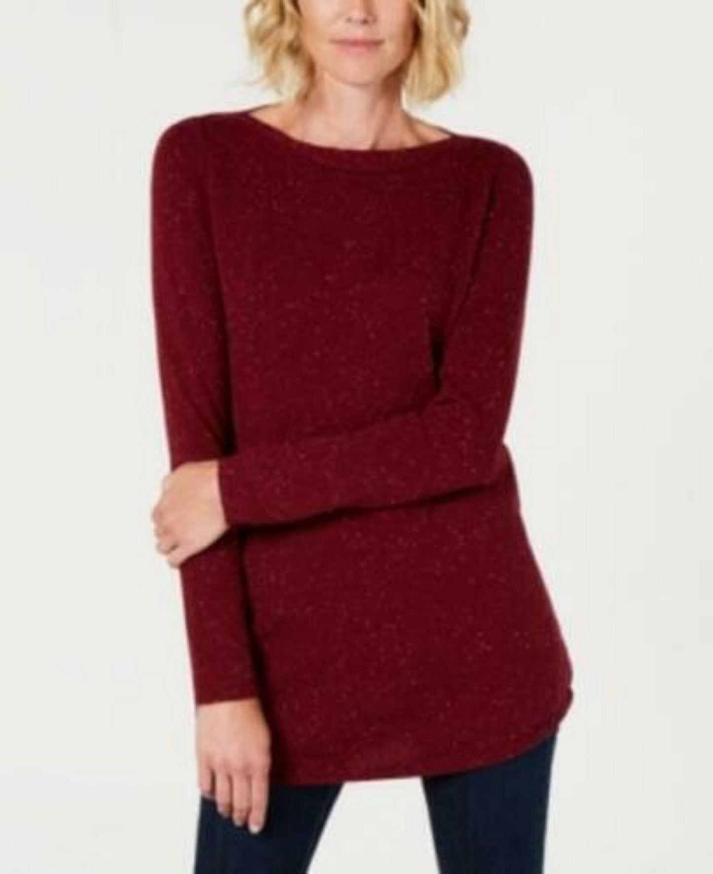 Karen Scott Women's Textured Tunic Sweater Red Size Small