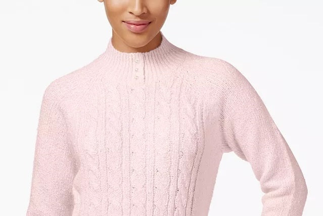 Karen Scott Women's Petite Cable-Knit Sweater Pink Size  Medium