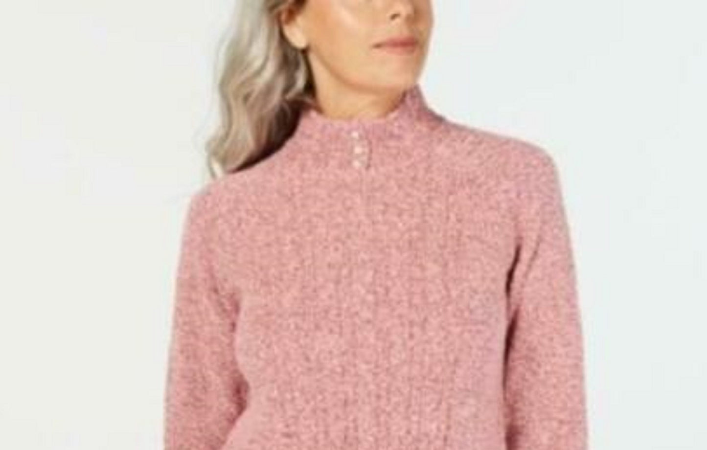 Karen Scott Women's Petite Mock-Neck Cable-Knit Sweater  Pink Size PM