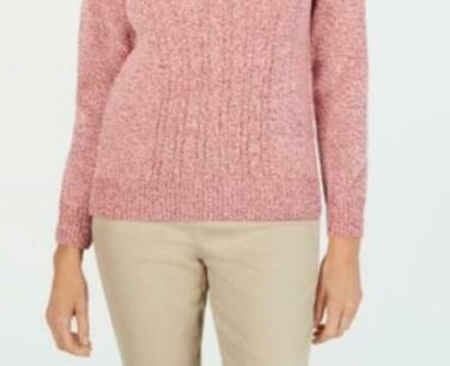 Karen Scott Women's Petite Mock-Neck Cable-Knit Sweater  Pink Size PM