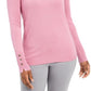 JM Women's Collection Button-Cuff Crewneck Sweater Med Pink Size Large