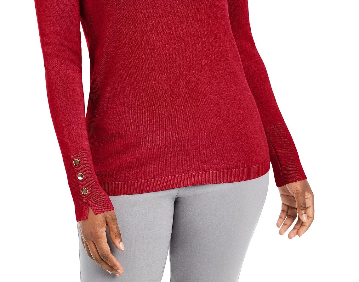 JM Collection Women's Button-Cuff Crewneck Sweater Red Size Large