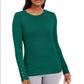 JM Collection Women's Petite Button-Cuff Crewneck Sweater Dark Green Size Petite Medium