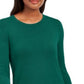 JM Collection Women's Petite Button-Cuff Crewneck Sweater Dark Green Size Petite Medium