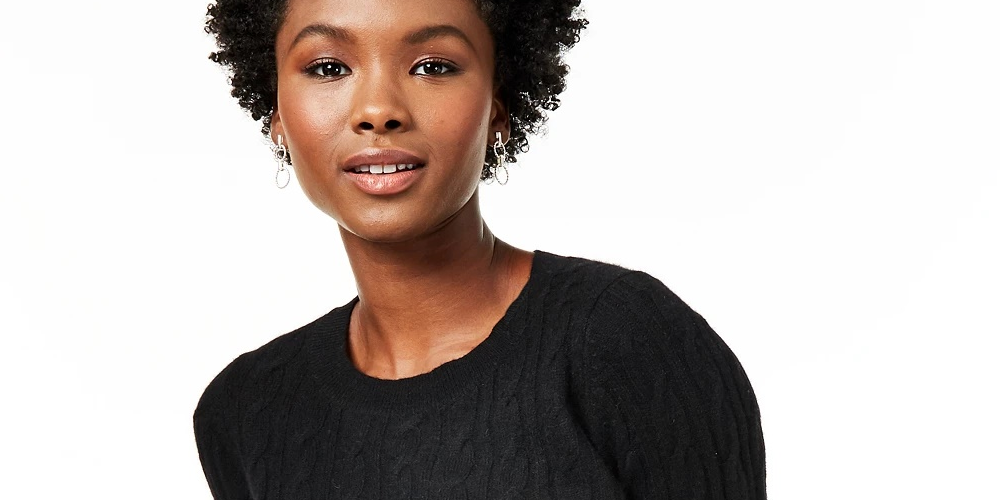 Charter Club Women's Cable Knit Cashmere Sweater  Sizes Black Size X-Small