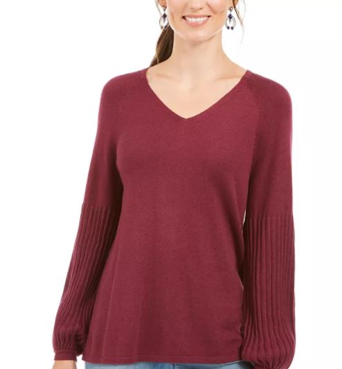 Style & Co Women's Bishop Sleeve Tunic Sweater  Red Size X-Small