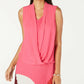 Alfani  Women's Petite Sleeveless Draped-Front Top Med Pink Size Medium