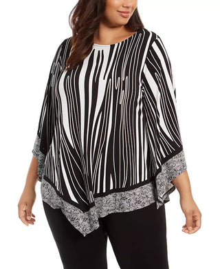 Alfani Women's Plus Size V-Hem Blouse Black Size 3X