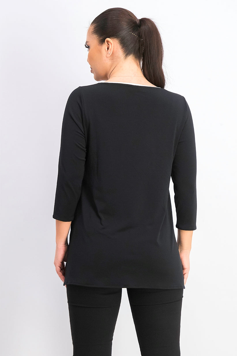 Alfani Women's Petite Piped Tunic Black Size Medium