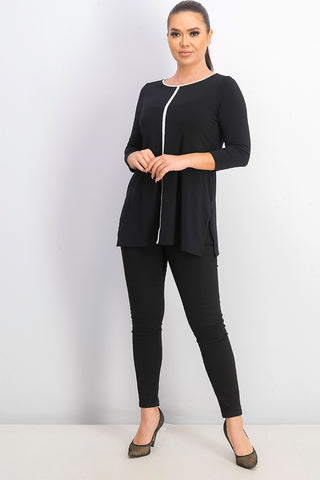 Alfani Women's Petite Piped Tunic Black Size Medium