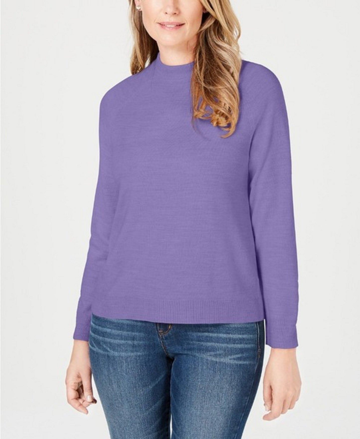 Karen Scott Women's Zip-Back Mock-Neck Sweater Med Purple Size Large