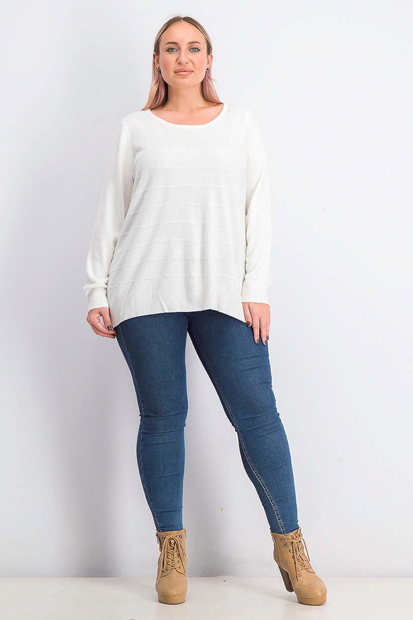 Karen Scott Women's Textured-Stripe Sweater White Size Large