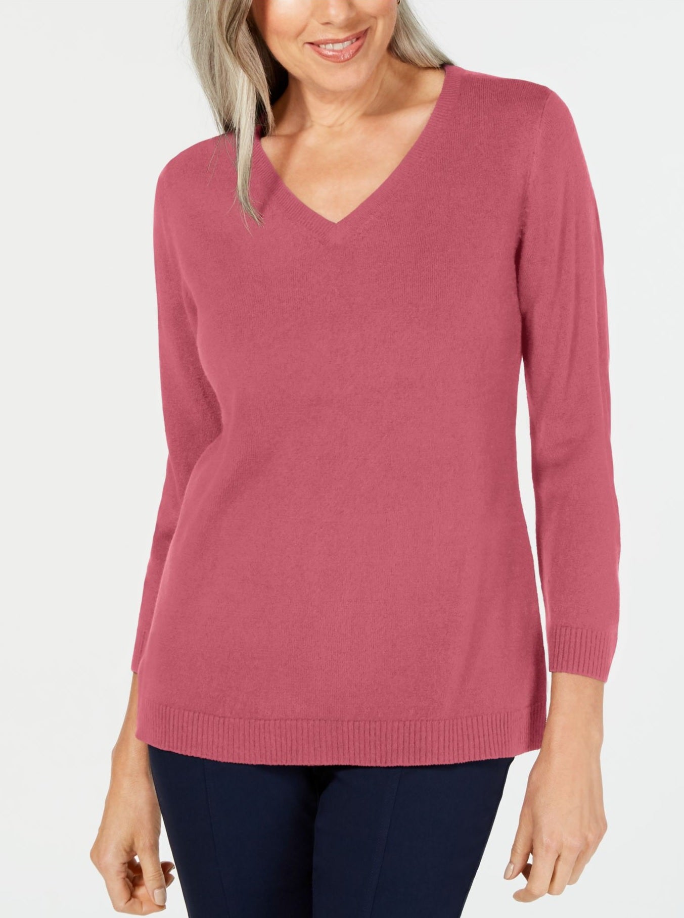 Karen Scott Women's V-Neck Sweater Pink Size X-Small