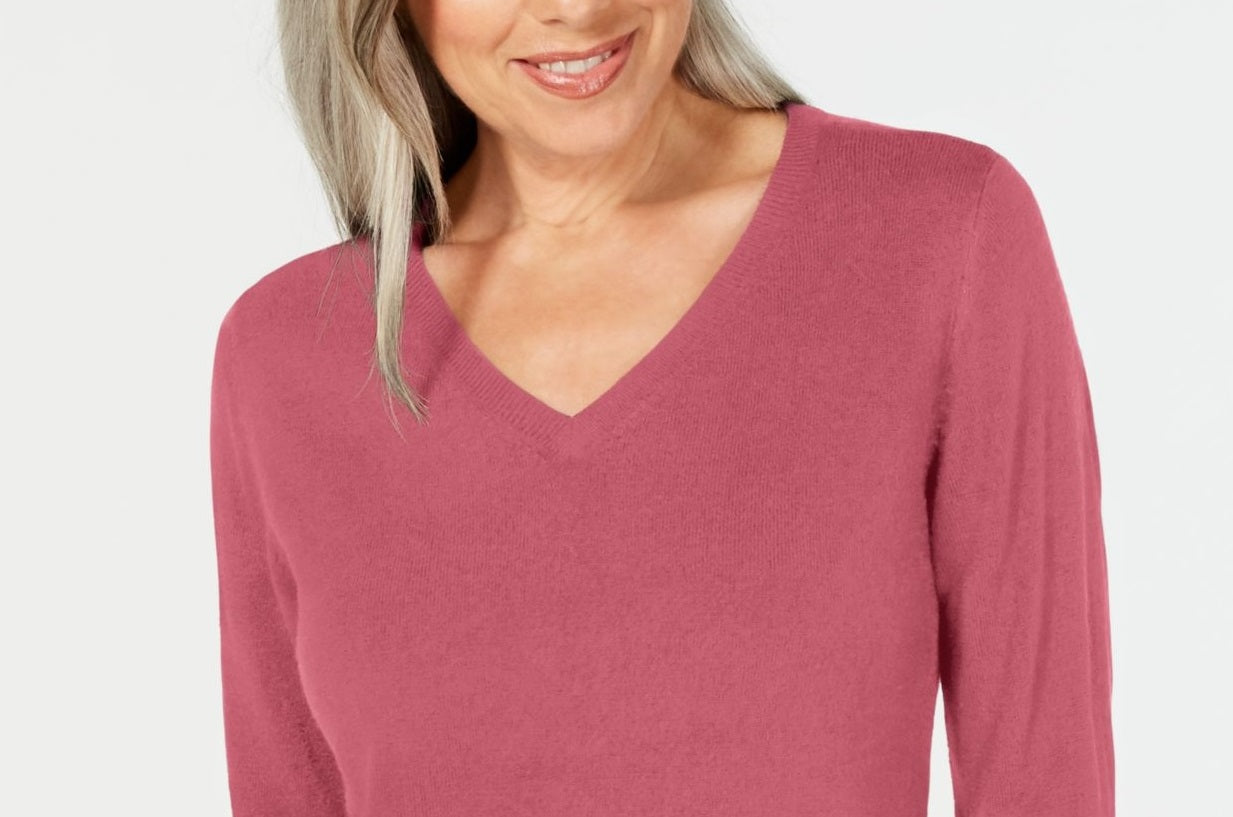 Karen Scott Women's V-Neck Sweater Pink Size X-Small