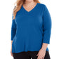 Karen Scott Women's V Neck Luxsoft Sweater Navy Size 2X