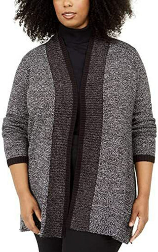 Karen Scott Women's Plus Tipped Cardigan Sweater Black Size 2X