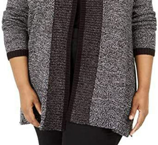 Karen Scott Women's Plus Tipped Cardigan Sweater Black Size 2X