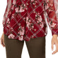 Charter Club Women's Printed Split-Neck Top Wine Size Small