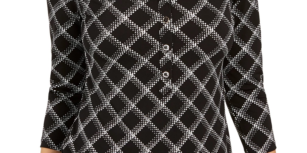 Charter Club Women's Plaid Polo Shirt Black Size Large
