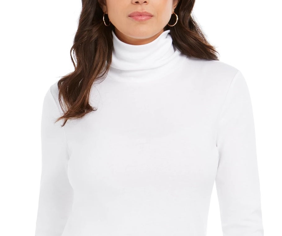 Charter Club Women's Heathered Ribbed Turtleneck Top White Size X-Large