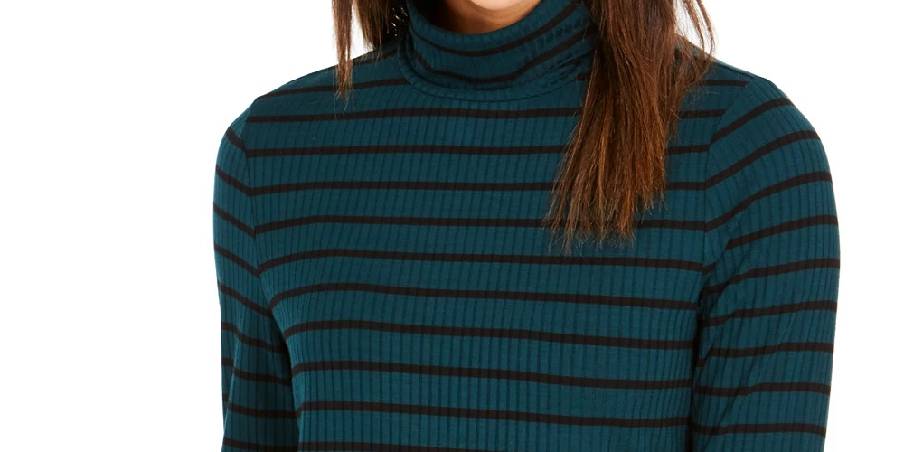 Charter Club Women's Striped Turtleneck Top Dark Green Size XX-Large