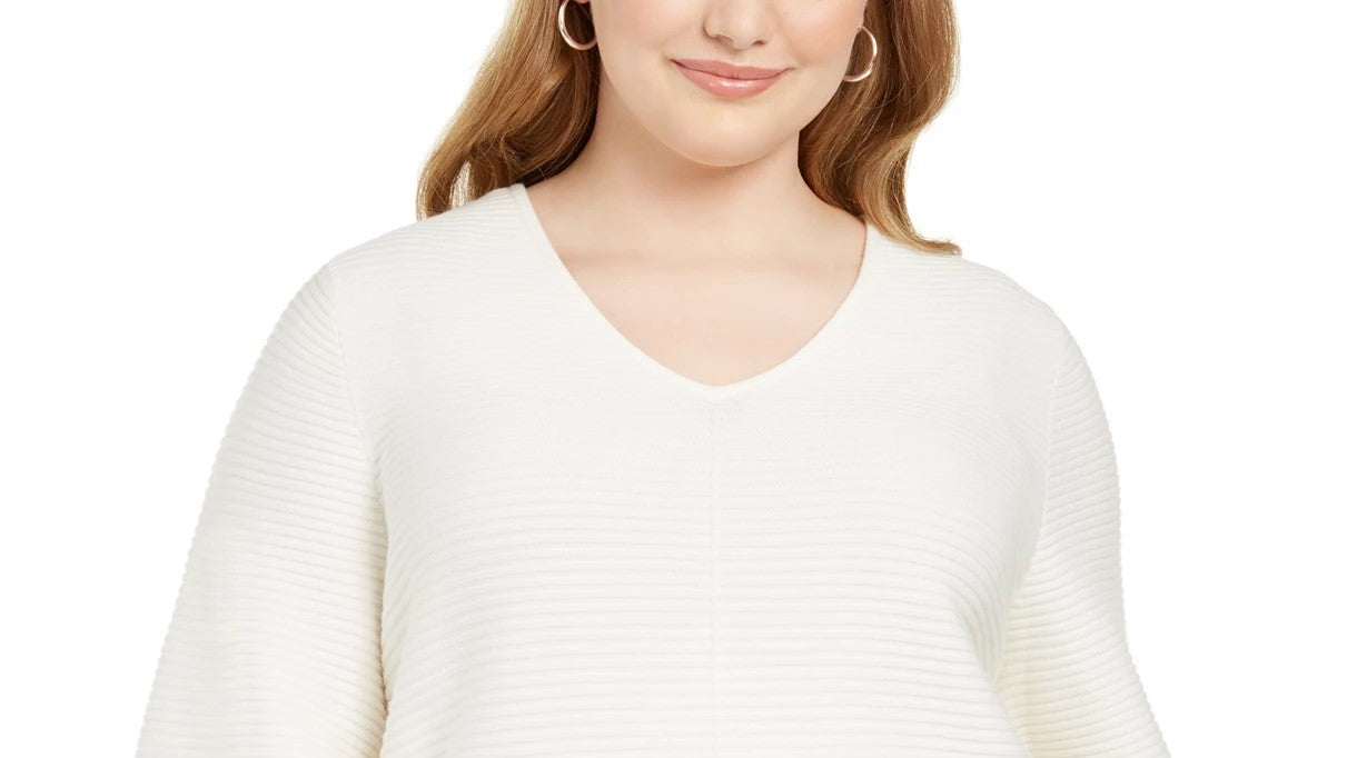 Alfani Women's Ottoman Stitch Sweater Natural Size 2X