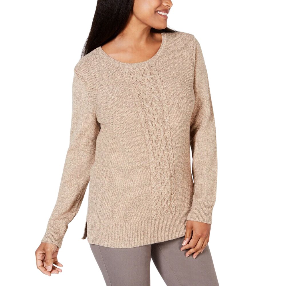 Karen Scott Women's Cable-Knit Panel Sweater Brown Size X-Large