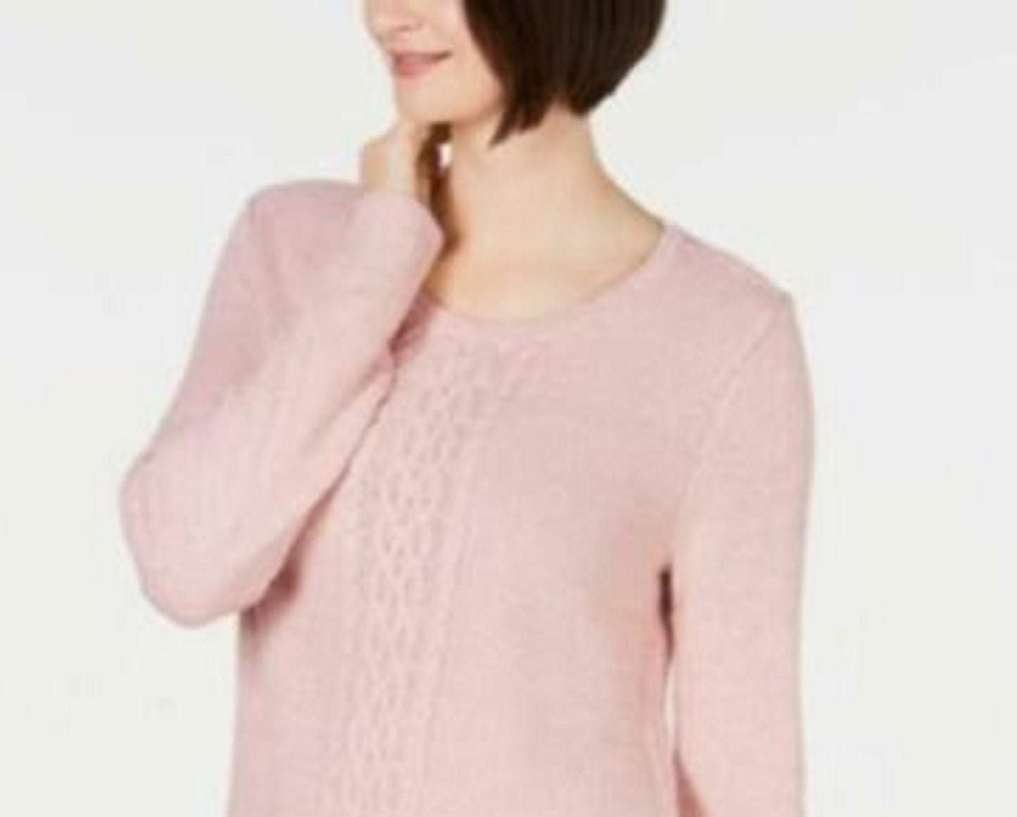 Karen Scott Women's Cable-Knit Panel Sweater Pink Size Medium