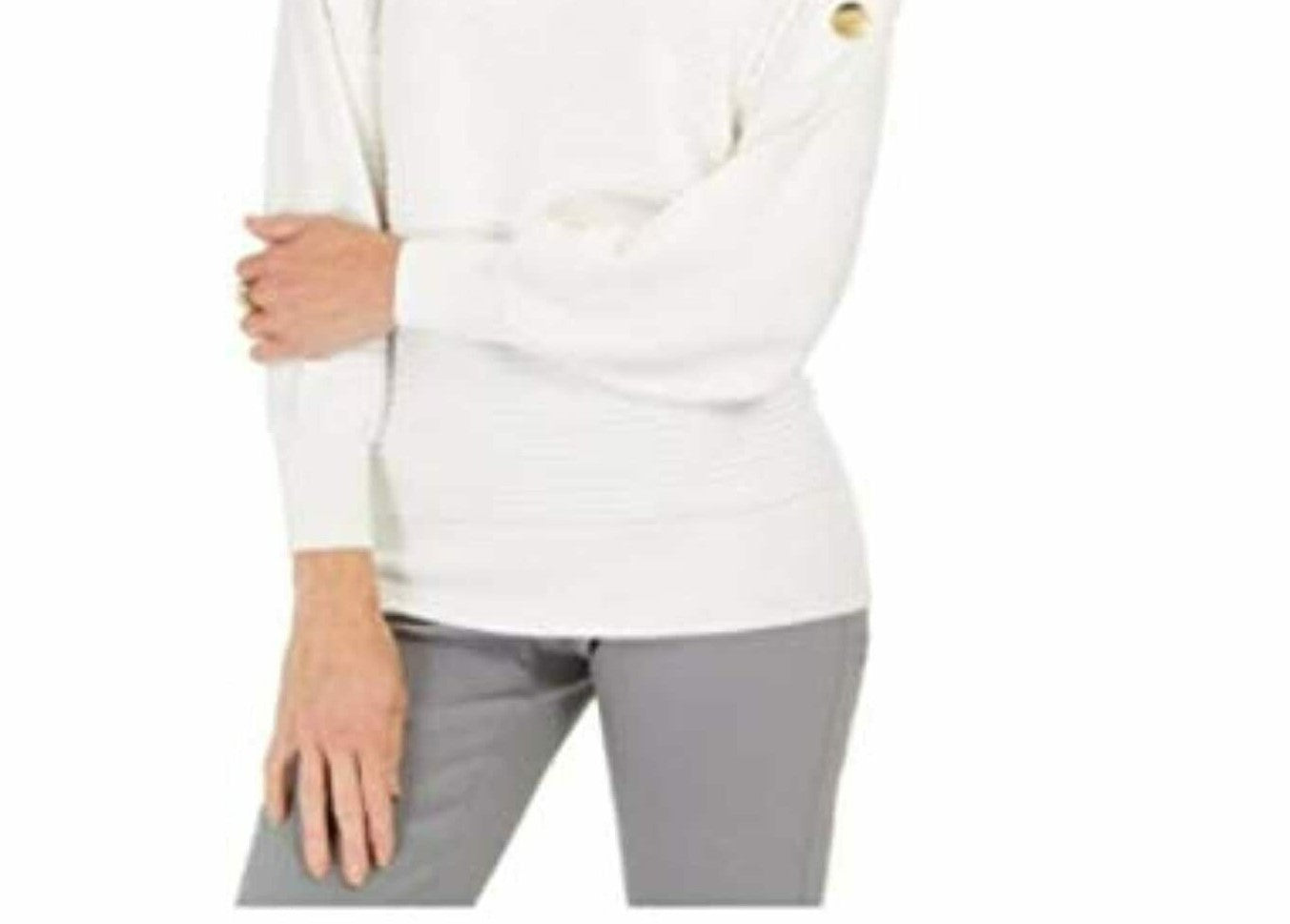 JM Collection Women's Button-Sleeve Sweater Natural Size Large