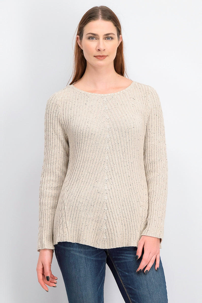 Style & Co Women's Scalloped Hem Ribbed Knit Sweater Beige Size Medium