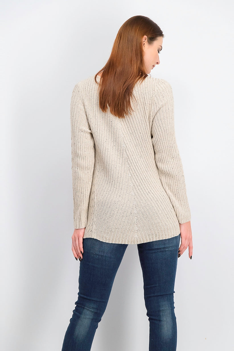 Style & Co Women's Scalloped Hem Ribbed Knit Sweater Beige Size Medium