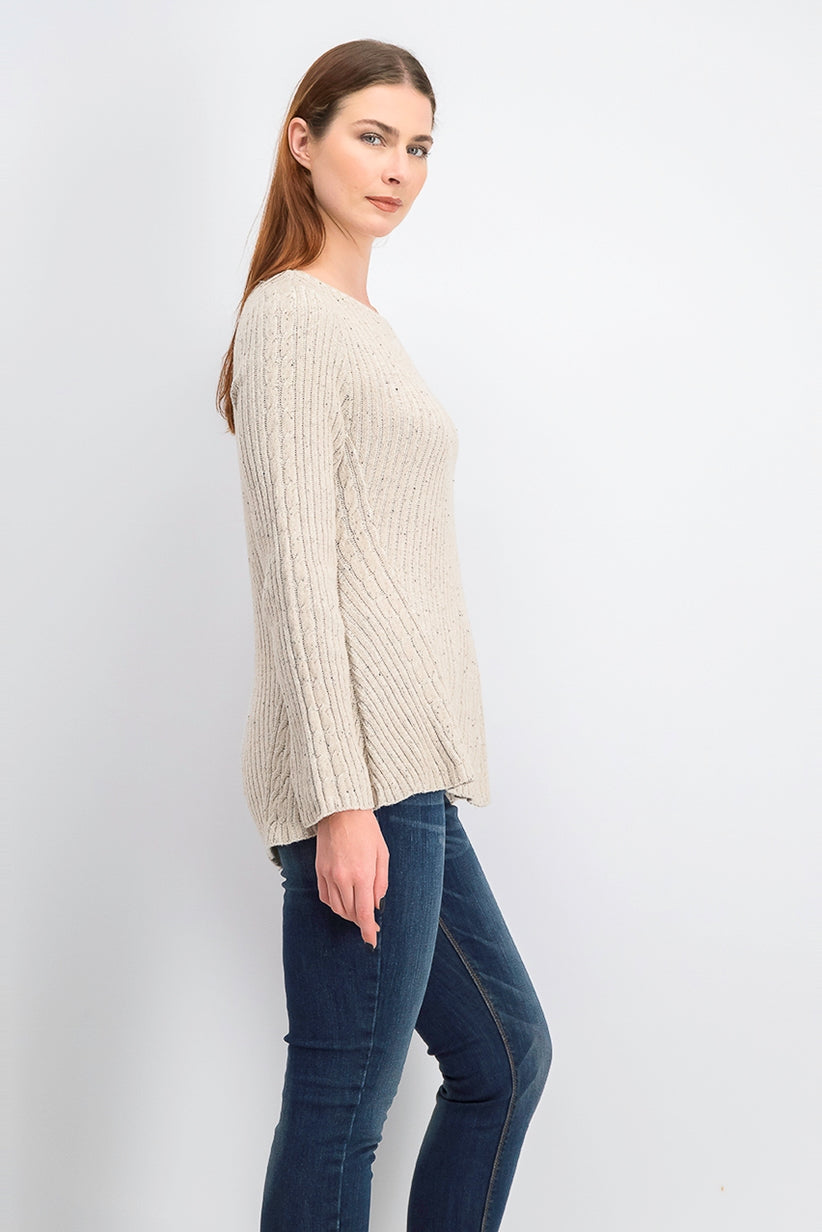 Style & Co Women's Scalloped Hem Ribbed Knit Sweater Beige Size Medium