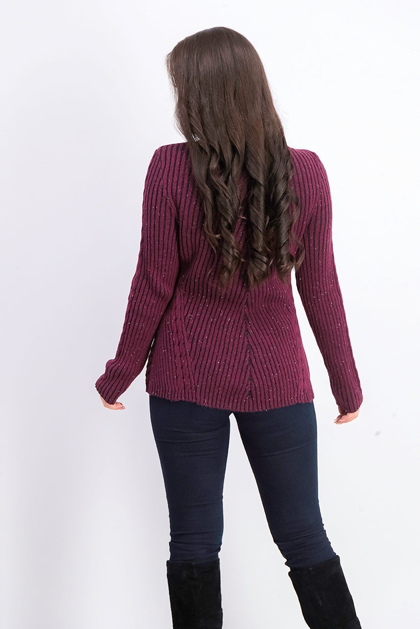 Style & Co Women's Scalloped Hem Ribbed Knit Sweater Dark Red Size Medium