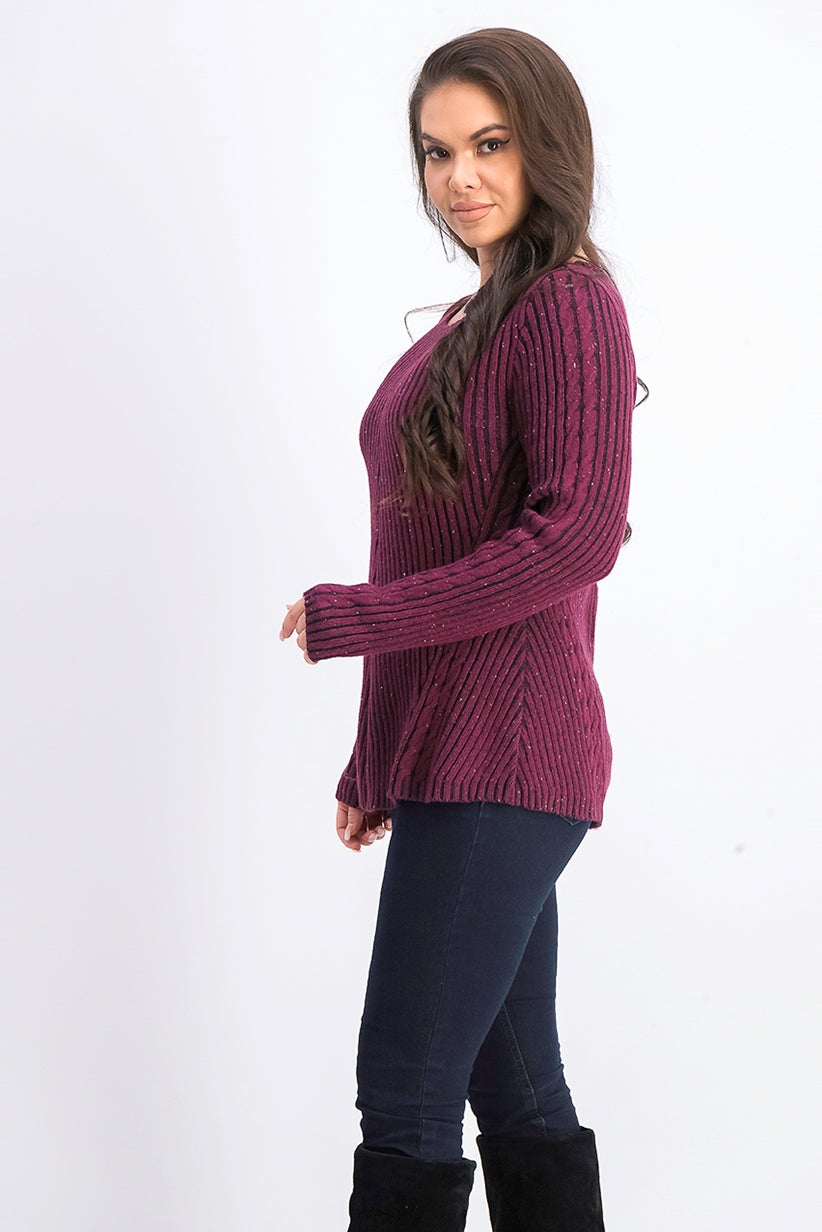 Style & Co Women's Scalloped Hem Ribbed Knit Sweater Dark Red Size Medium