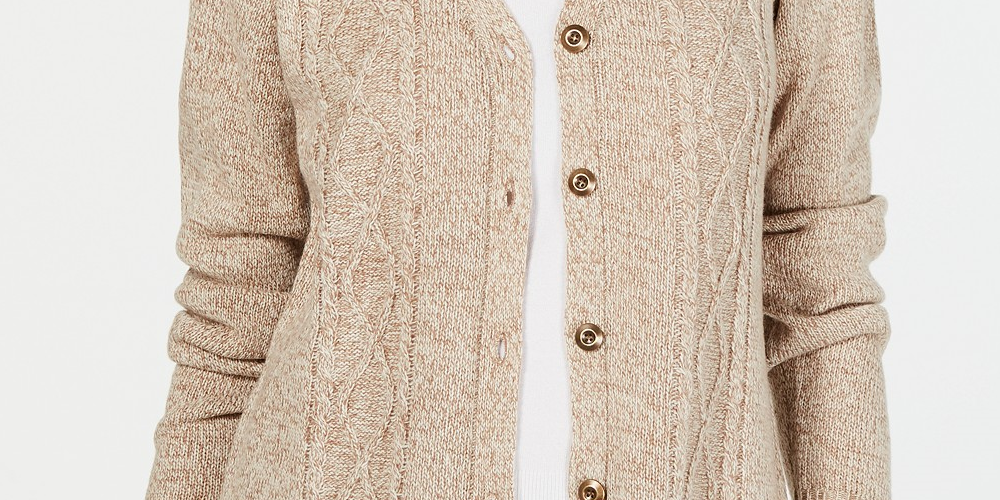 Karen Scott Women's Petite Button-Front Duster Cardigan Brown Size 44