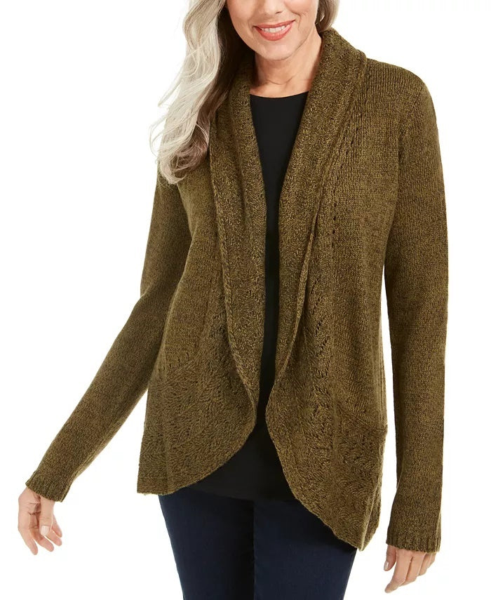 Karen Scott Women's Shawl-Collar Cardigan Green Size Small