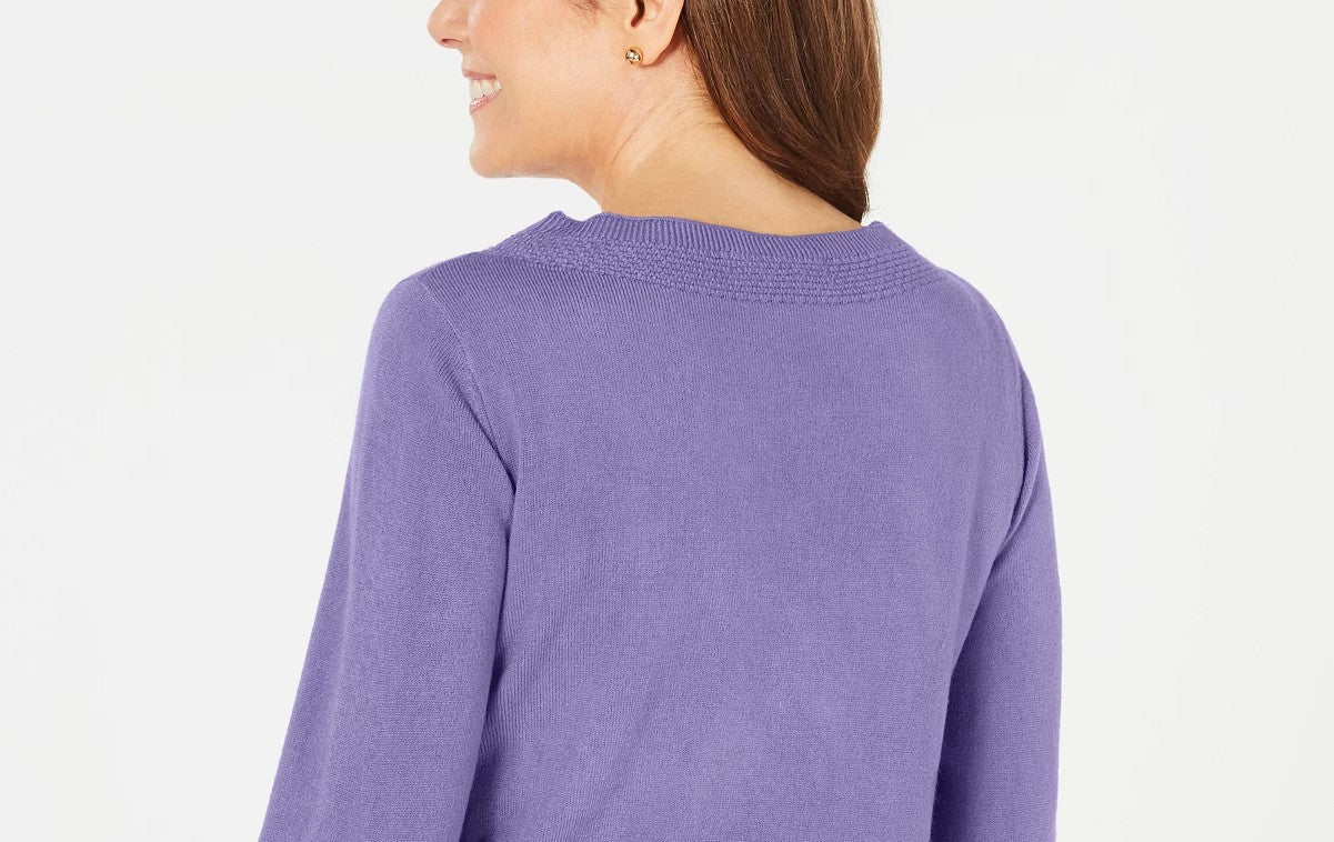 Karen Scott Women's Bateau-Neck Long-Sleeve Sweater Purple Size Large