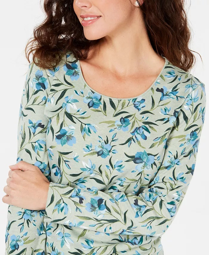 Karen Scott Women's Audra Oasis Scoop-Neck Top Dark Green Size Large