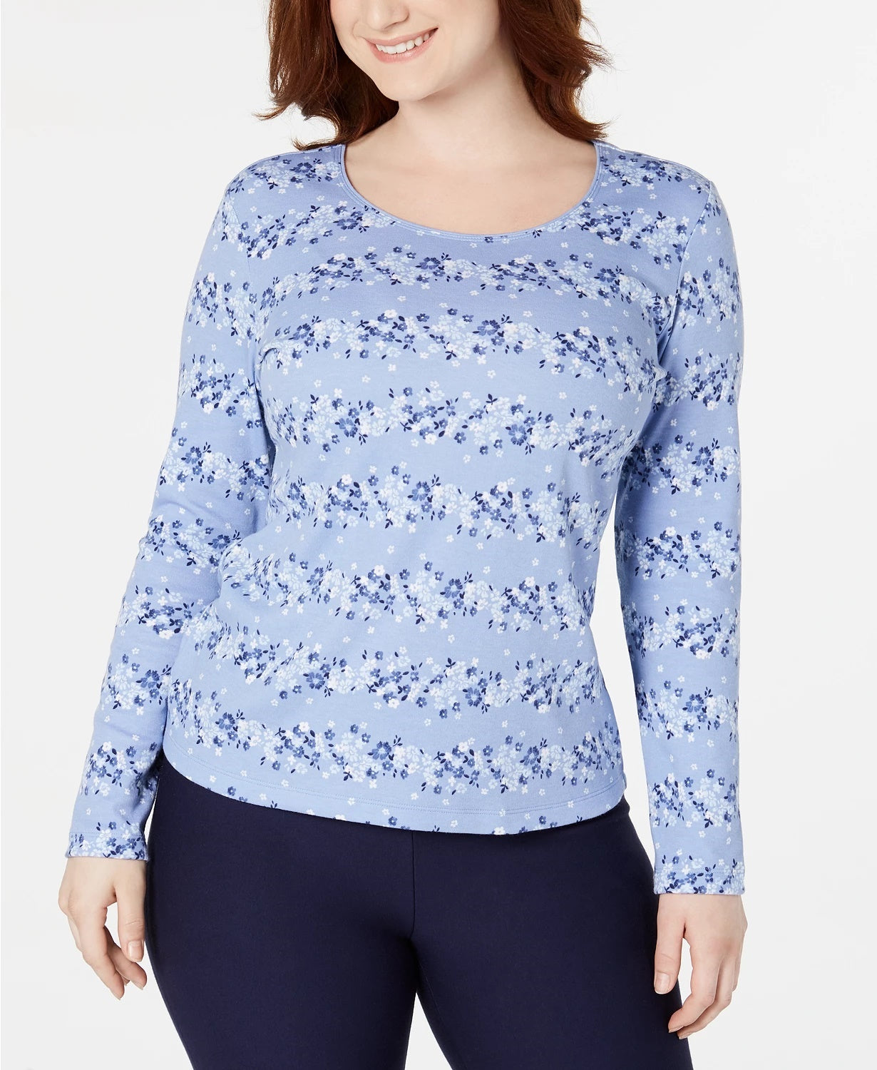 Karen Scott Women's Printed Scoop Neck Top Blue Size Small