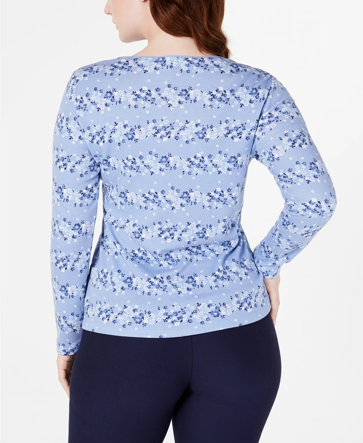 Karen Scott Women's Printed Scoop Neck Top Blue Size Small