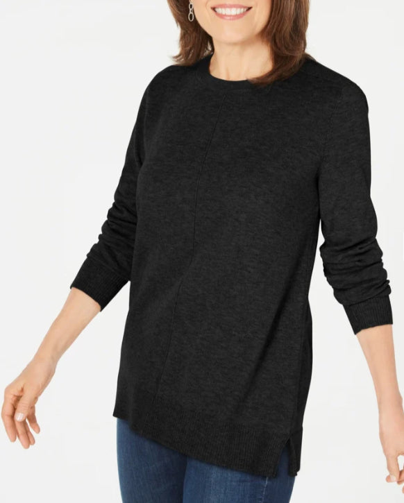 Karen Scott Women's Crewneck Long-Sleeve Sweater Black Size Medium