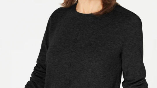 Karen Scott Women's Crewneck Long-Sleeve Sweater Black Size Medium
