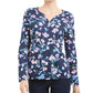 Karen Scott Women's Floral Print Henley Top Navy Size Medium
